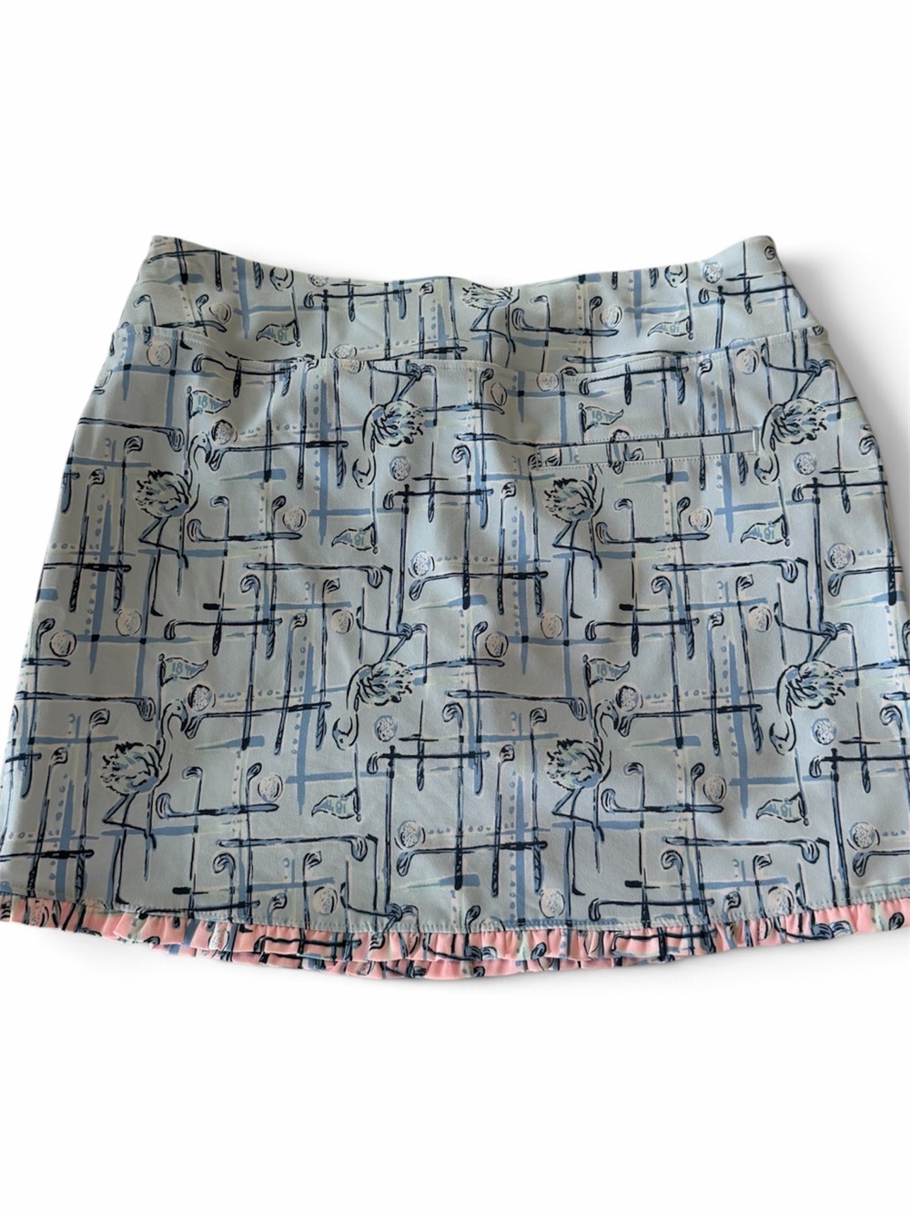 Lilly Pulitzer Light Blue Printed Mini Skirt with Pink Ruffle Hem